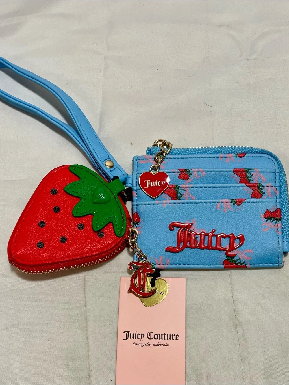 Juicy Couture Card Holder with Strawberry Zipper Pouch & Charms 🍓Exclusive Line